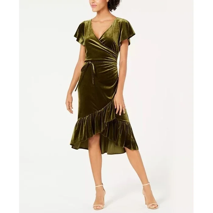 Design Perception Lucy Paris Women's Veronica Velvet Wrap Dress Green Size Medium
