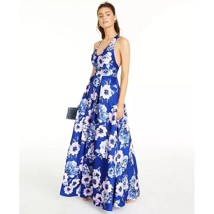 Economic Outlook City Studios Juniors' Allover-Floral Gown Blue Size 7