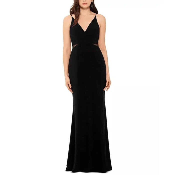 Street Fashion XSCAPE Women's V Neck Mesh Detail Gown Black Size 4