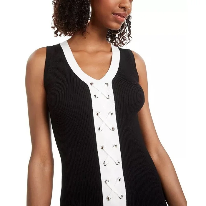 Dessert Matching Planet Gold Juniors' Lace-Up Bodycon Dress Black Size Large