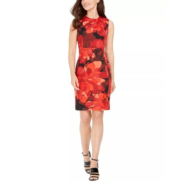 Exquisite Craftsmanship Calvin Klein Women's Big Floral Sheath Dress Red Size 10