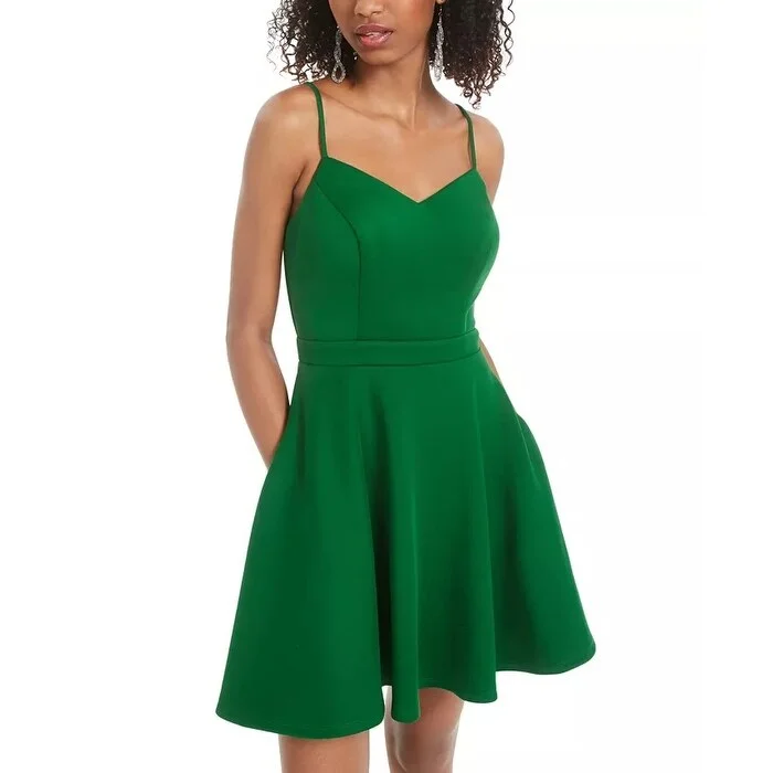 High Street Style City Studios Junior's Bow Back Fit & Flare Dress Medium Green Size 9 High Street Style City Studios Junior's Bow Back Fit & Flare Dress Medium Green Size 9