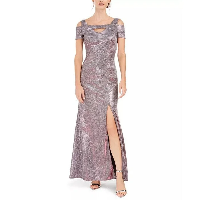Artistic Temperament Nightway Women's Metallic Cold-Shoulder Gown Purple Size 4