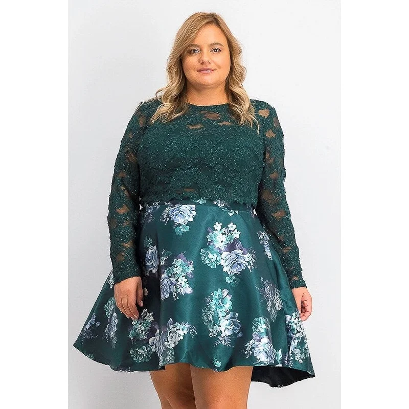 Elegant Design City Studios Women's Trendy Plus Size 2-Pc. Lace & Floral-Print Dress Dark Green Size 16W - 16 Elegant Design City Studios Women's Trendy Plus Size 2-Pc. Lace & Floral-Print Dress Dark Green Size 16W - 16