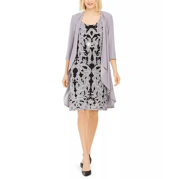 Elegant Tailoring R & M Richards Women's Jacket Dress Grey Size 8 Petite - 8 Petite