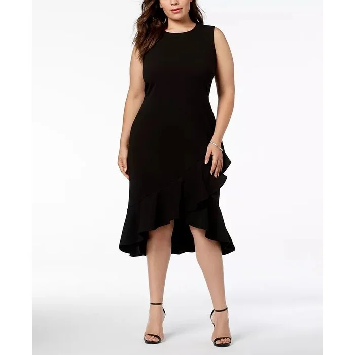 Sweet Breath Calvin Klein Women's Ruffled High Low Midi Dress Black Size Petite Small