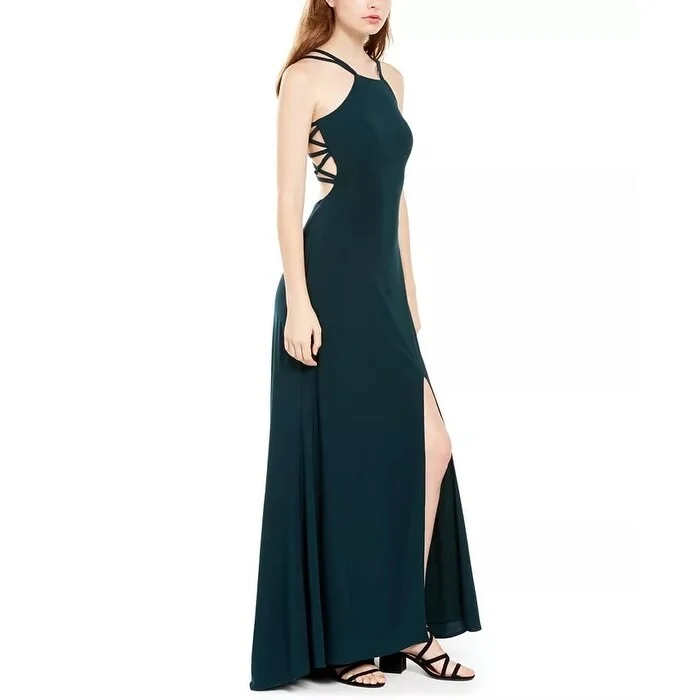 Personalized Wear Morgan & Company Junior's Ladder Back Halter Gown Dark Green Size 9 Personalized Wear Morgan & Company Junior's Ladder Back Halter Gown Dark Green Size 9