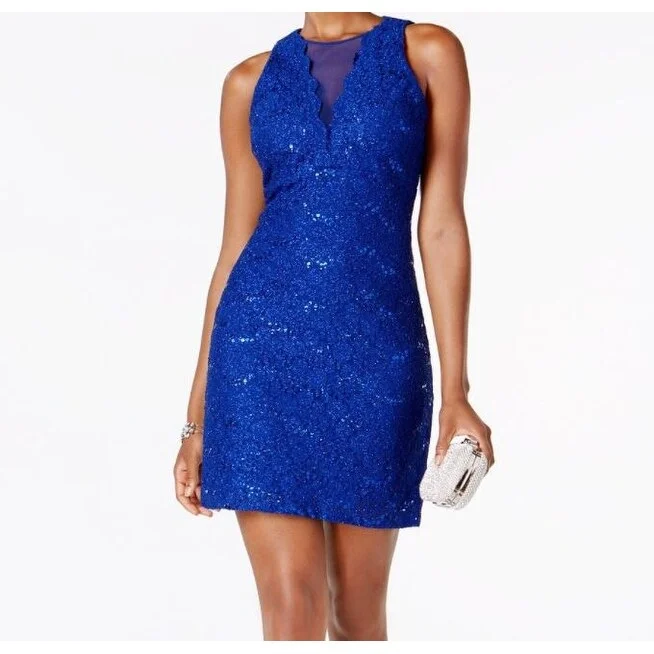 Body Design Nightway Women's Sequined Lace Cocktail Dress Blue Size 6