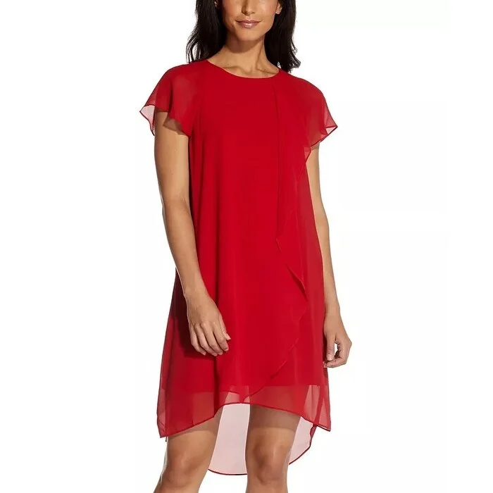 Fresh And Simple Adrianna Papell Women's Chiffon Ruffle-Front Shift Dress Red Size Large Fresh And Simple Adrianna Papell Women's Chiffon Ruffle-Front Shift Dress Red Size Large