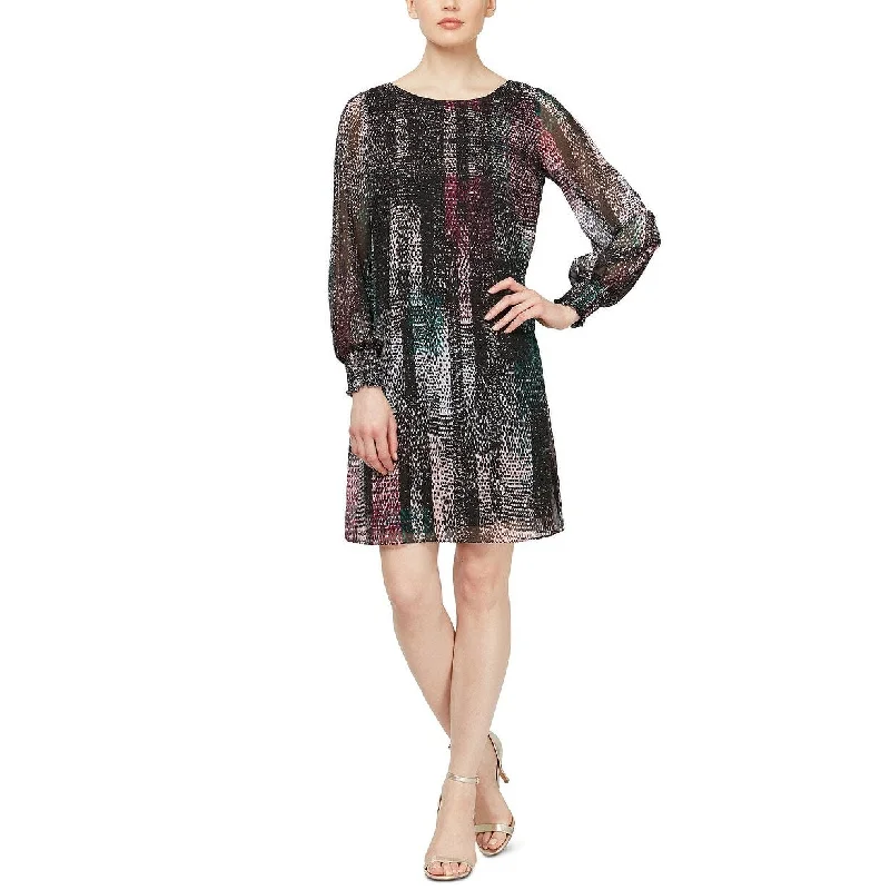 Hooded design Sl Fashions Women's Abstract-Print Chiffon Shift Dress Black Size 12