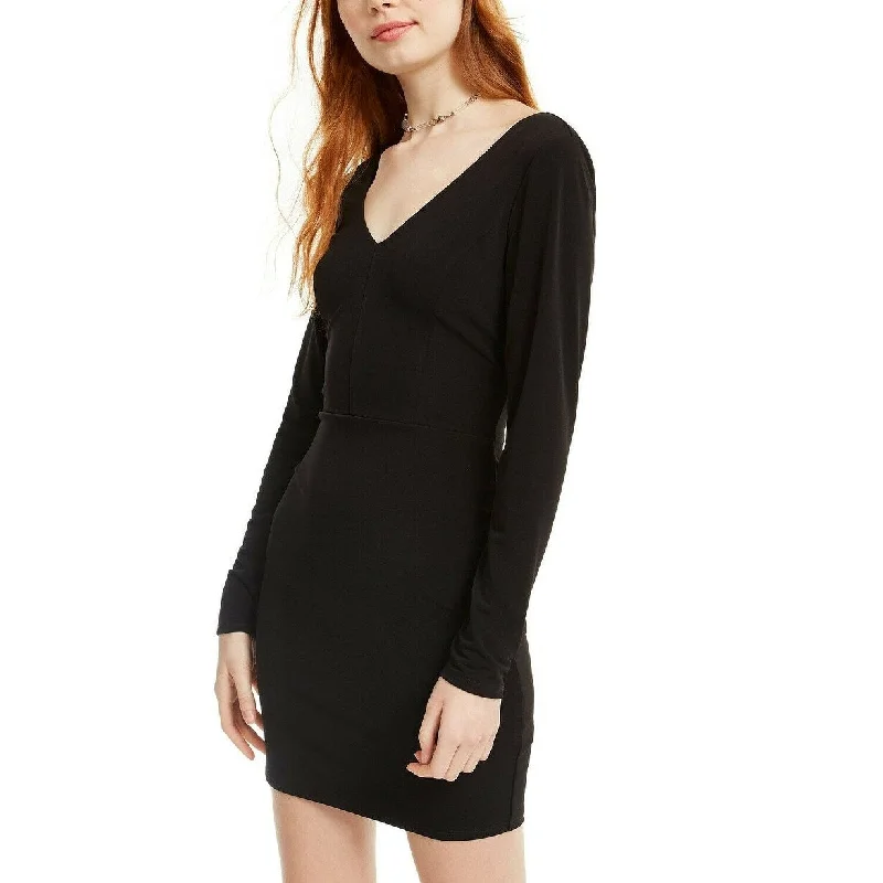 New Autumn And Winter Styles Crystal Doll Juniors' Twisted Open-Back Dress Black Size Small