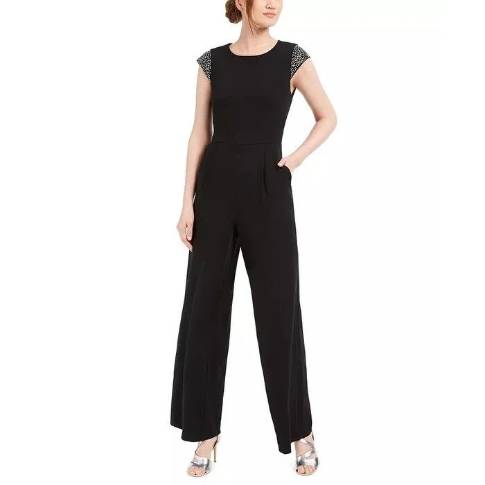 Skirt style Calvin Klein Women's Beaded-Shoulder Jumpsuit Black Size 4
