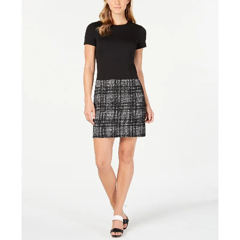 Lace Design Calvin Klein Women's Solid & Plaid Shift Dress Black Size 14