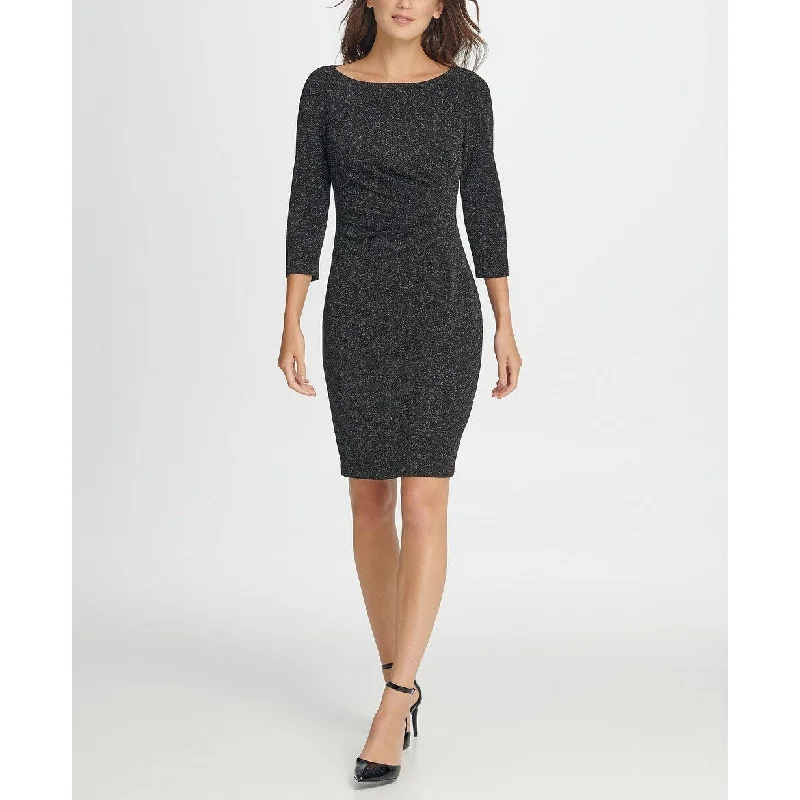 Fashionable Items DKNY Metallic Women's Knit Side Ruche Sheath Dress Black Size 16
