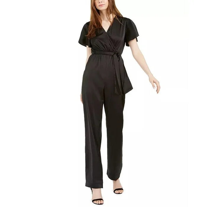 Double-sided Wear Kendall + Kylie Women's Faux Wrap Tie Waist Jumpsuit Black Size Large Double-sided Wear Kendall + Kylie Women's Faux Wrap Tie Waist Jumpsuit Black Size Large