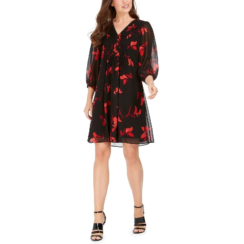 Fashionable In The Times Calvin Klein Women's Red-Floral A-Line Dress Red Size 14