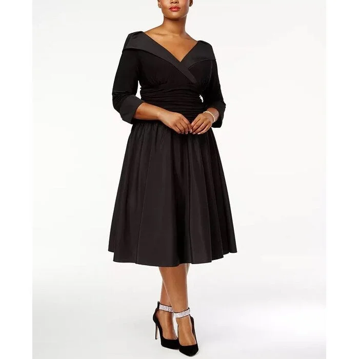Ultra-lightweight Jessica Howard Women's Portrait Collar A Line Dress Black Size 18W