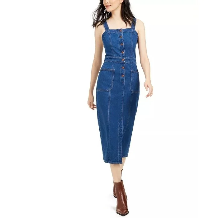 Printed Patterns OAT Women's Fitted Denim Button Dress Medium Blue Size 6