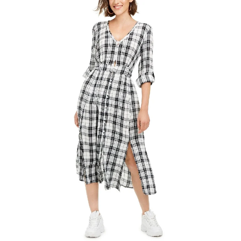 Spring Fashion American Rag Juniors' Plaid Maxi Shirtdress Black Size Extra Large