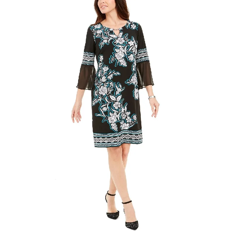 Youthful Street Fashion JM Collection Women's Chiffon-Sleeve Dress Navy Size Small