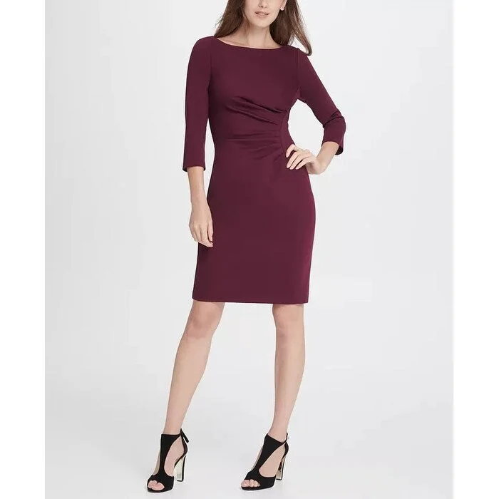 Fashion Design DKNY Women's Ponte Side Ruche Sheath Dress Purple Size 10