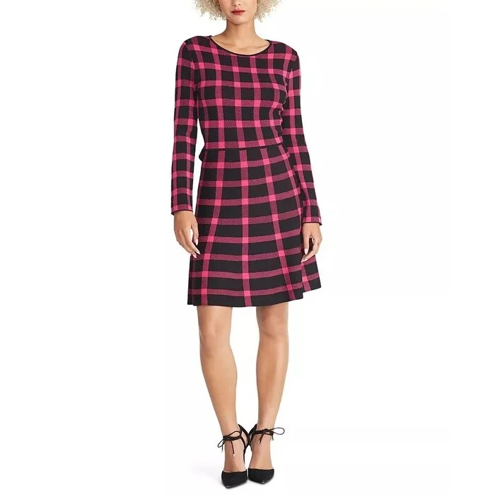 Low-key Luxury Rachel Roy Women's Plaid Open-Back Sweater Dress Black Size Small