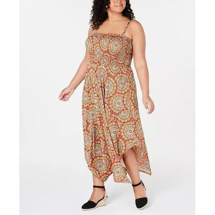 Lively And Youthful Love Squared Women's Trendy Plus Size Printed Handkerchief-Hem Dress Bright Yellow Size 3X Lively And Youthful Love Squared Women's Trendy Plus Size Printed Handkerchief-Hem Dress Bright Yellow Size 3X
