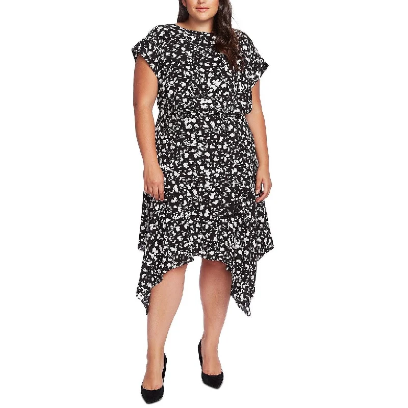 Fashion Style Vince Camuto Women's Print Handkerchief Hem Dress Black Size 18