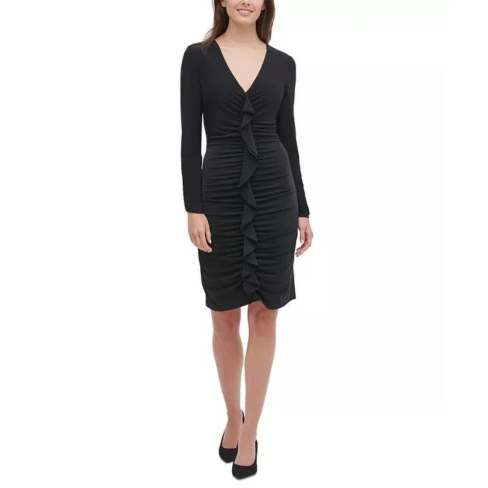Retro Design Tommy Hilfiger Women's Jersey Ruffle-Front Dress Black Size 2