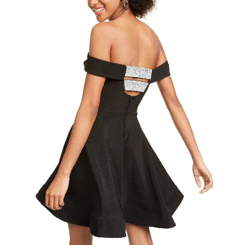 Fashionable And Versatile Crystal Doll Juniors' Off-The-Shoulder Fit & Flare Dress Black Size Large Fashionable And Versatile Crystal Doll Juniors' Off-The-Shoulder Fit & Flare Dress Black Size Large
