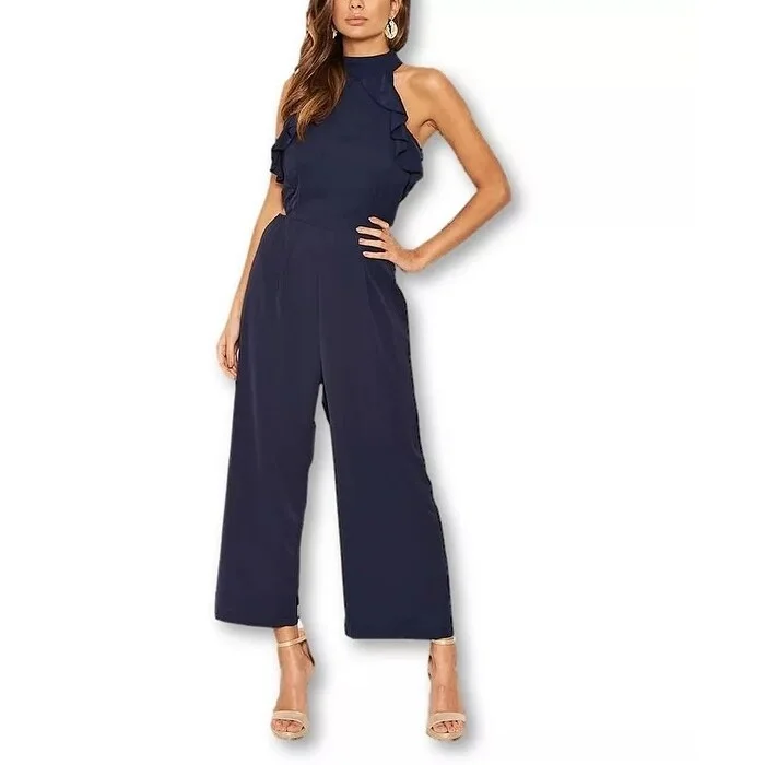 Fashion Classic Ax Paris Women's Frilled Cut Out Culotte Jumpsuit Navy Size 6