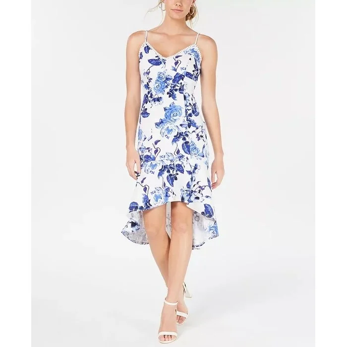 Casual And Comfortable Jump Juniors' Flounce-Print Dress Blue Size Large