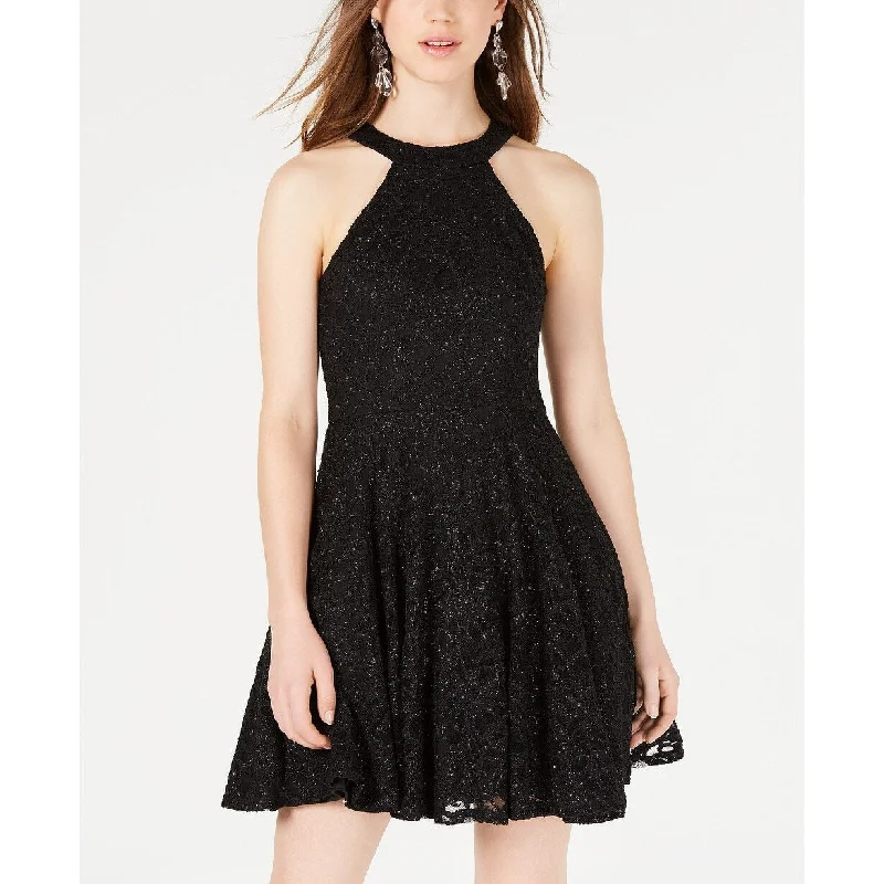 Elegant And Charming B Darlin Juniors' Glitter Lace Fit & Flare Dress Black Size 0