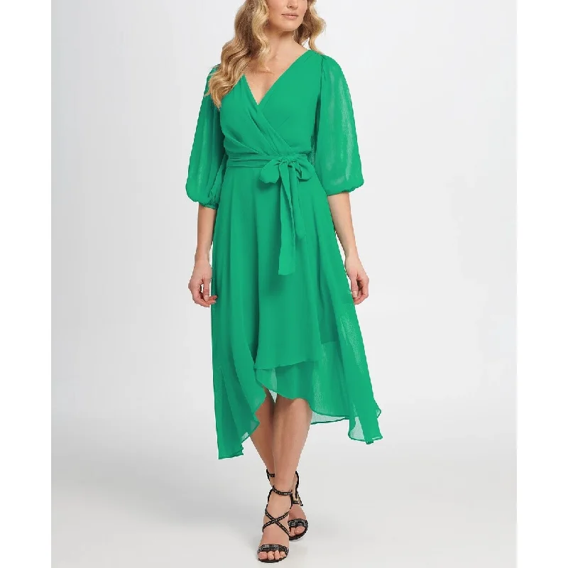 Exclusive Customization DKNY Women's Balloon Sleeve V-Neck Wrap Dress Green Size 16