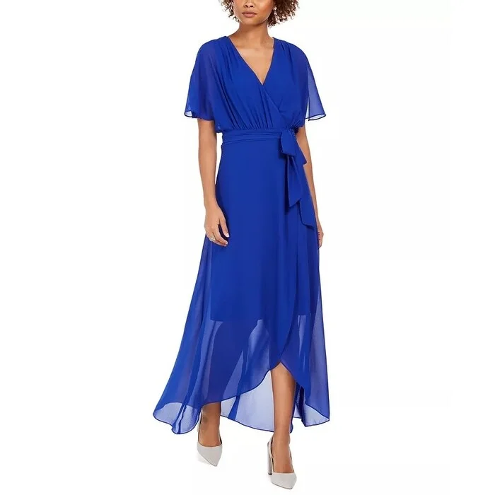 Fresh And Capable Jessica Howard Women's Faux Wrap Maxi Dress Bright Blue Size 16