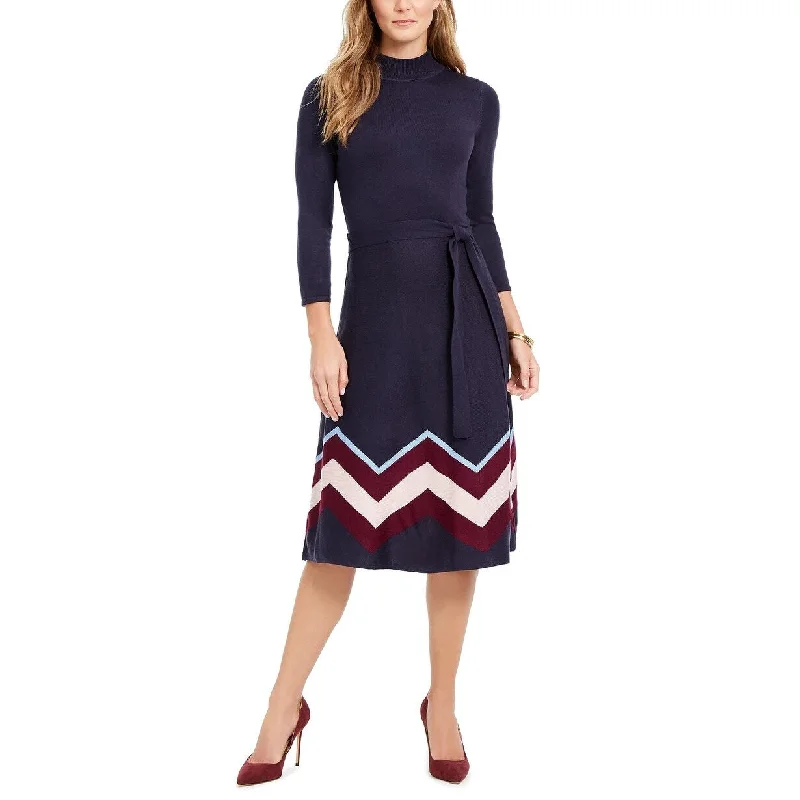 Warm Atmosphere Vince Camuto Women's Mock-Neck Belted Dress Navy Size Medium