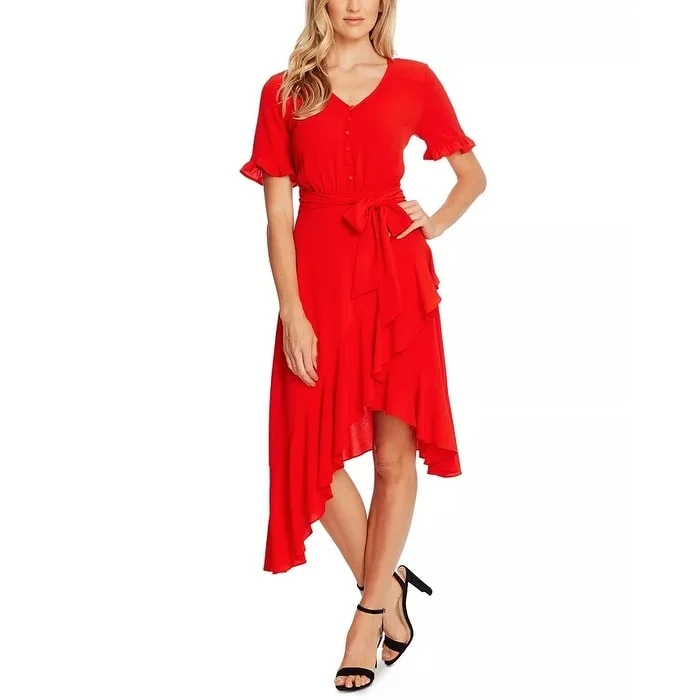 Classic Series CeCe Women's Ruffle Belted High Low Dress Medium Red Size 14