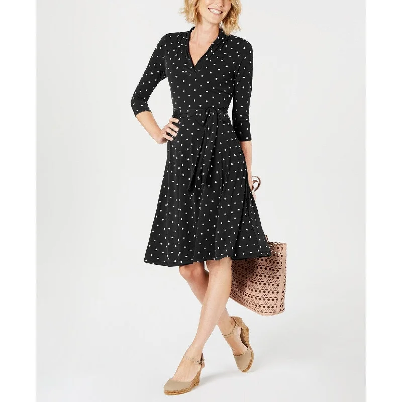 Playful Style Charter Club Women's Petite Dot-Print Belted Swing Dress Black Size Extra Large - X-Large