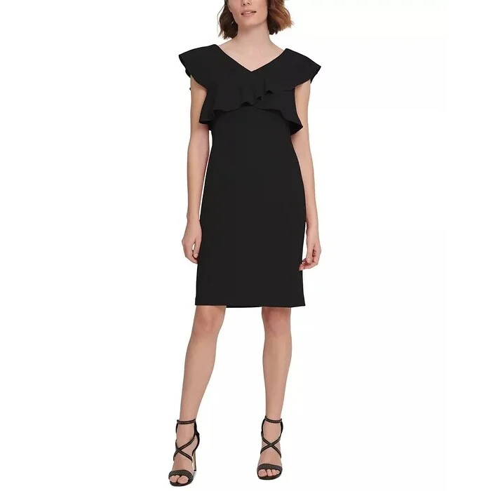Spring Fashion DKNY Women's Crisscross Ruffle Sheath Dress Black Size 6