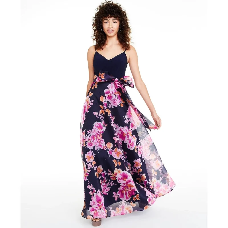 High-end Sense Eliza J Women's Floral Print Ball Gown Navy Size 2 Petite - 2 Petite
