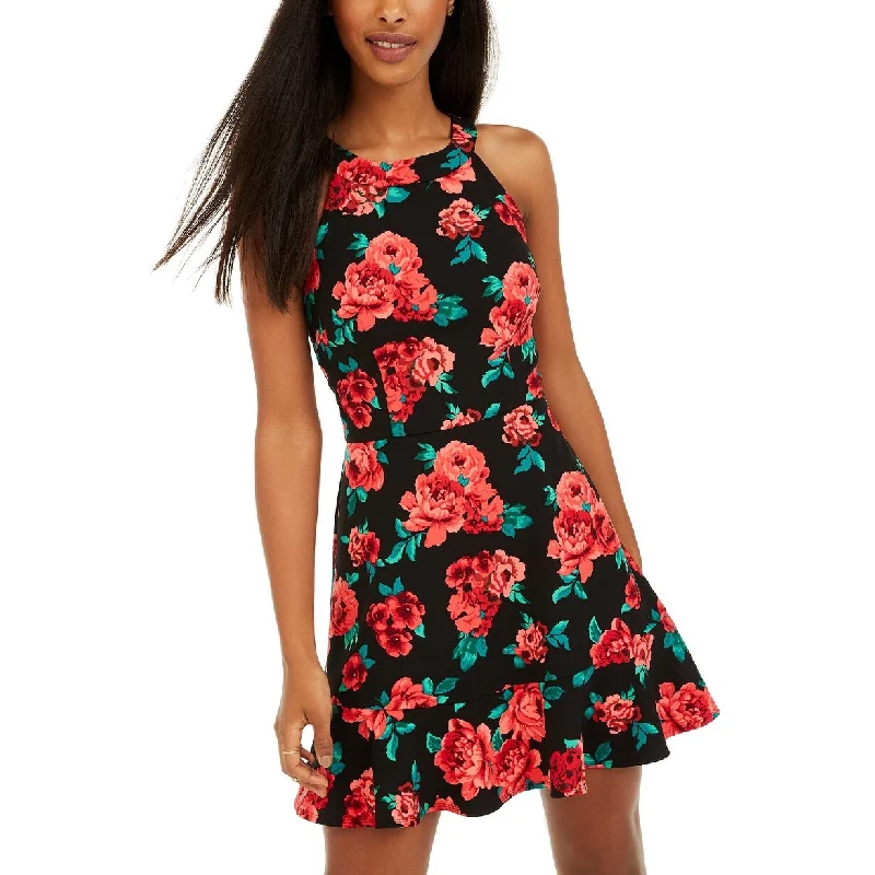 Casual And Comfortable BCX Juniors' Floral-Print Flounce Dress Black Size 0