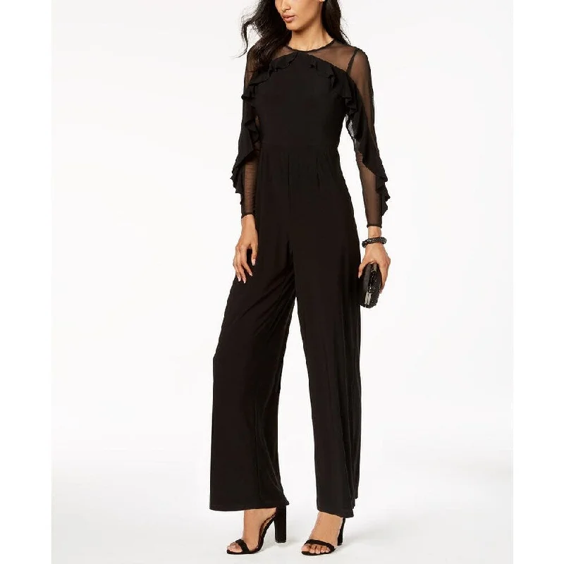 Luxury And Elegant R & M Richards Women's Petite Illusion Ruffle Jumpsuit Black Size 10 P - 10P Luxury And Elegant R & M Richards Women's Petite Illusion Ruffle Jumpsuit Black Size 10 P - 10P