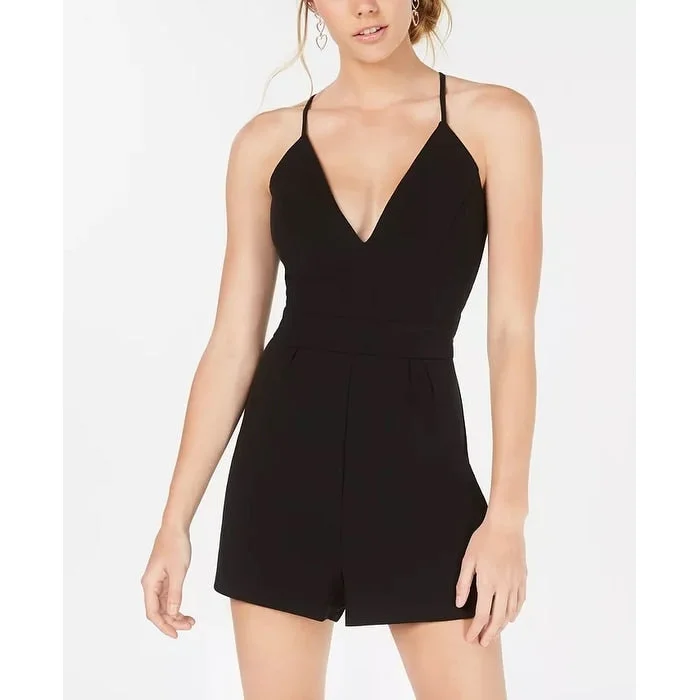 Classic style Emerald Sundae Junior's Lace Back Romper Black Size X-Small