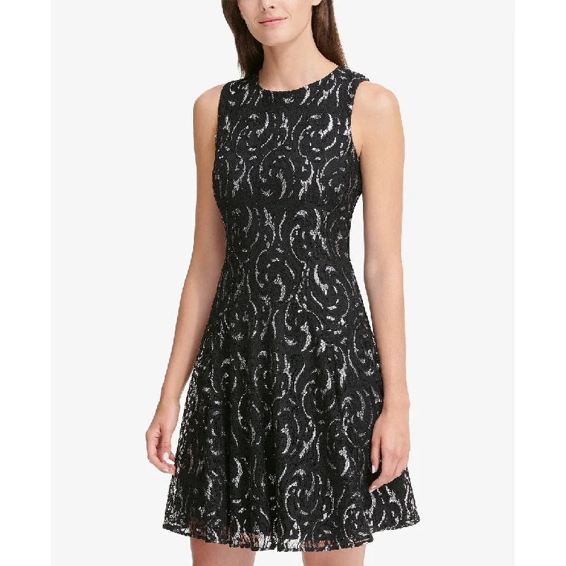 Fashionable Items Tommy Hilfiger Women's Lace Fit & Flare Dress Silver Size 4