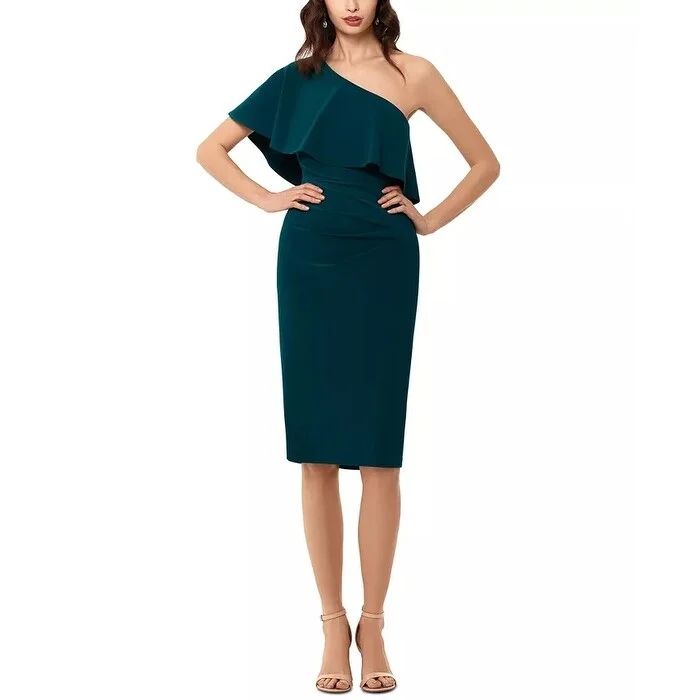 Fashionable And Versatile Xscape Women's One-Shoulder Ruffle Dress Med Green Size 14