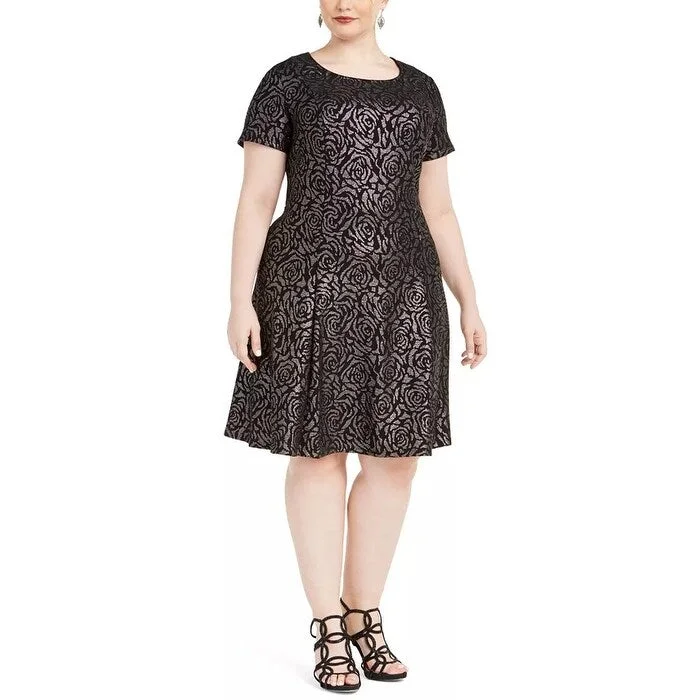 Comfortable down Robbie Bee Women's Plus Metallic Rose Printed Dress Black Size 1X