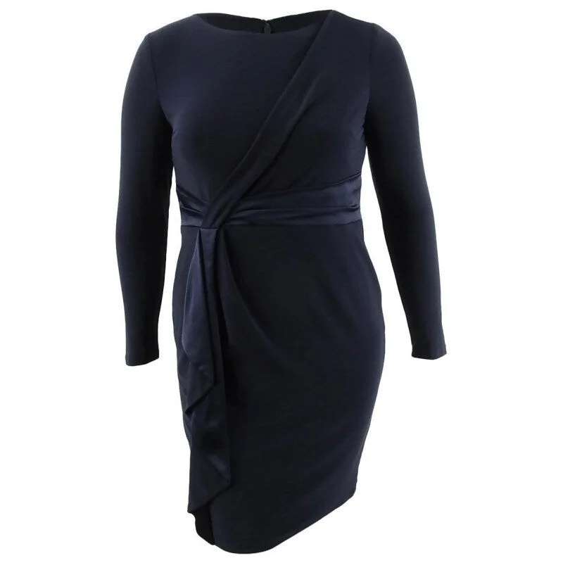Trendy Items Lauren Ralph Lauren Women's Petite Satin-Trim Long-Sleeve Jersey Dress Navy Size 12