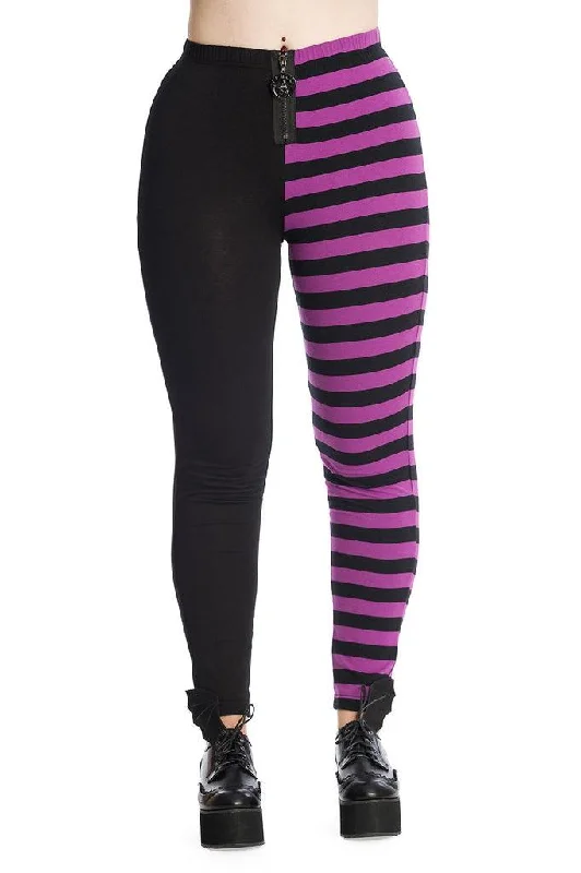 Comfy Chic Half Black Half Stripes Leggings