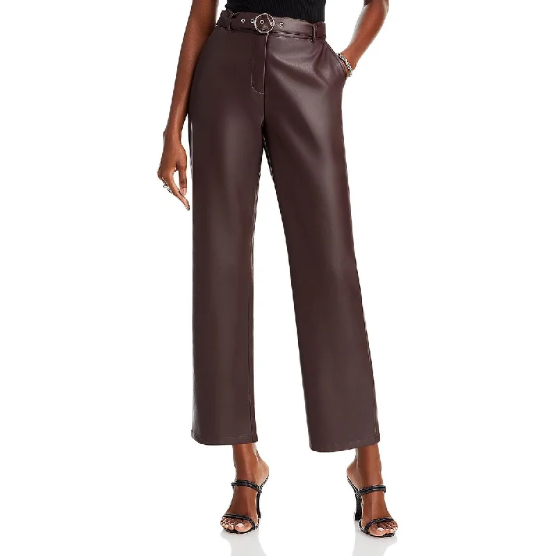 Breathable Comfort T Tahari Womens Faux Leather Slim Straight Leg Pants