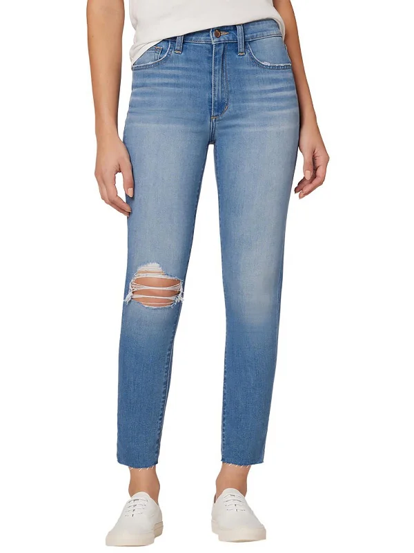 Integrated Design Womens Raw Hem Destroyed Boyfriend Jeans